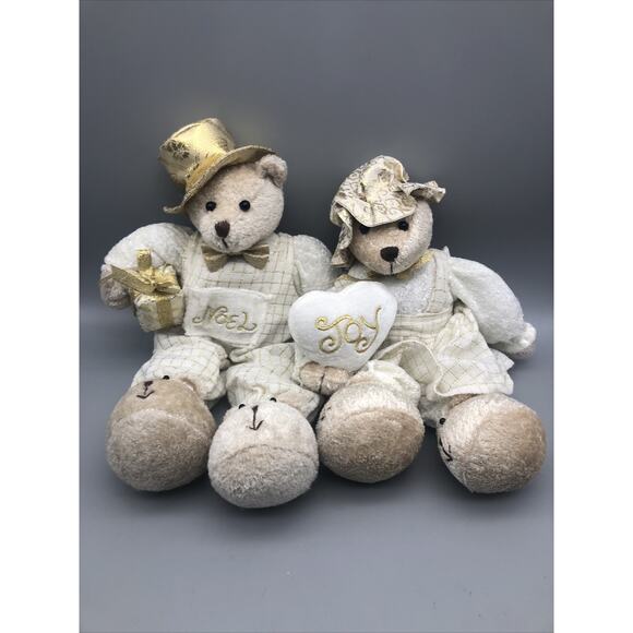 NOEL & JOY CHRISTMAS BEAR Plush Stuffed Animal RARE 14" & 12”Beige Bear Vtg.READ - Picture 15 of 16